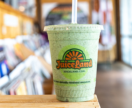 JuiceLand Bam Bam Smoothie with pineapple, banana, mango, almond, hemp protein, coconut oil, spirulina