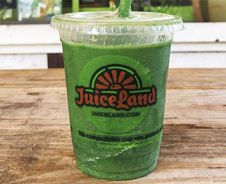 JuiceLand Peachy Green Smoothie with apple, peach, spinach, kale